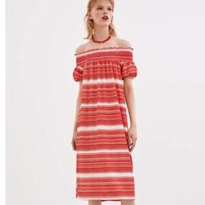 Zara Short Sleeve Striped Midi Dress